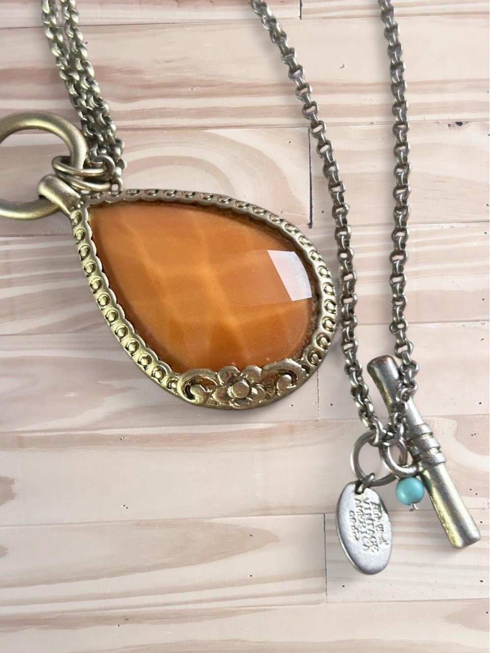 Nine West Vintage America Collection Gold Necklace w Orange Teardrop Pendant